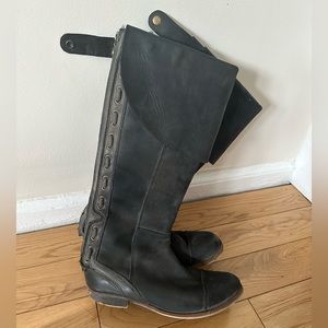 Jeffrey Campbell tall leather zip whipstitch cuff fold over boot size 7
